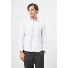 İmza Beyaz Uzun Kol Düz Bez Ayağı Yarım İtalyan Yaka Cepsiz Pamuklu Classic Slim Fit Gömlek 1004245211