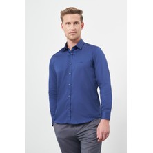 İmza Lacivert Uzun Kol Düz Bez Ayağı 032 Sert Yaka Classic Slim Fit Gömlek 1004245324