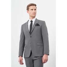 Füme Çizgili Mono Yaka Astarlı 6 Drop Slim Fit Dar Kesim Takım Elbise 1001245102