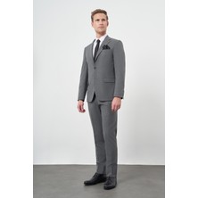 Füme Çizgili Mono Yaka Astarlı 6 Drop Slim Fit Dar Kesim Takım Elbise 1001245102