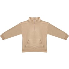 Unisex Çocuk Yakalı Fermuarlı Sweatshirt - Bej
