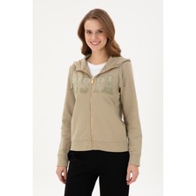 U.S. Polo Assn. Kadın Açık Haki Basic Kapüşonlu Sweatshirt 50289540-VR183