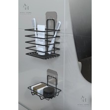Atacı Home Paslanmaz Metal Banyo Organizeri - Yapışkanlı Diş Fırçalık ve Sabunluk Seti-2'li Süper Set