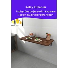 Kydonia Home Mdf Lam 4 Köşesi Oval Ceviz Ahşap Desenli Duvara Monte Kırma Katlanır Yemek Mutfak Masası