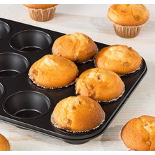 Pazar Durağı 12 Bölmeli Metal Yapışmaz Muffin Kek Kalıbı