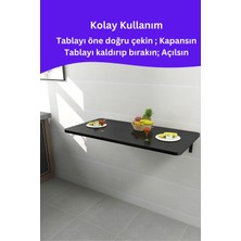 Kydonia Home Mdf Lam 4 Köşesi Oval Mat Siyah Duvara Monte Kırma Katlanır Yemek Mutfak Masası