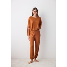 Hailey Solid Açık Kahverengi Pantolon Pijama Takımı