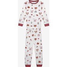Penti Uzun Kollu Kız Çocuk Animals Kırık Beyaz Pijama Takımı