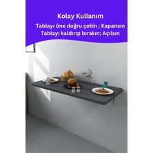 Kydonia Home Mdf Lam 4 Köşesi Oval Antrasit Gri Duvara Monte  Kırma Katlanır Yemek Mutfak Masası