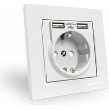 Rita Beyaz Çerçeveli Ikili Usb'li Topraklı Priz