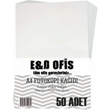 E&D Ofis A4 Fotokopi Kağıdı 50 Yaprak Beyaz 80 gr/m2 21x29.7 cm Boyutunda