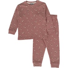 Şeker Kids Kız Çocuk Pamuklu Fitilli Kumaş Gül Kurusu Çiçek Desen Pijama Takımı