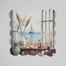 Deco Sulu Boya Denize Açılan Manzara Desenli Lazer Kesim Kokteyl Peçetesi