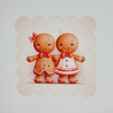 Deco Yılbaşı Kurabiye Adam ve Kurabiye Kız Desenli Lazer Kesim Kokteyl Peçetesi