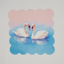 Deco Pembe Mavi Arkaplan Kuğular Desenli Dijital Baskılı Lazer Kesim Kokteyl Peçetesi