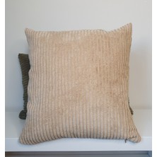 Decofav Lüks Şerit Fitilli Kadife Kırlent Kılıfı Sütlü Kahve