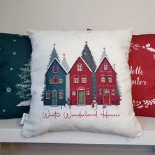 Decofav Yılbaşı Evleri ve Slogan Desenli Kırlent Kılıfı