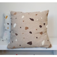 Decofav Terrazzo Desenli Lüks Bukle Kırlent Kılıfı Kahverengi