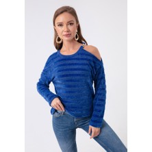 İnter Moda Club Kadın Simli Örme Kazak 14714 Mavi