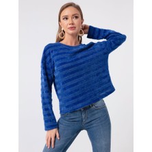 İnter Moda Club Kadın Simli Örme Kazak 14714 Mavi