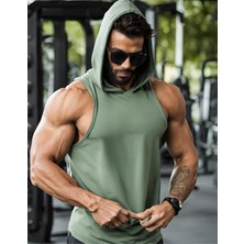 Kapüşonlu Kolsuz Sporcu T-Shirt Fitness Atleti Unisex %100 Pamuk