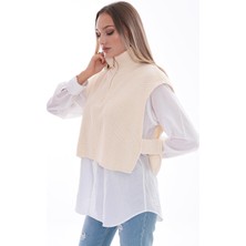 Kadın Yarım Fermuarlı Triko Örme Süveter 245167 -