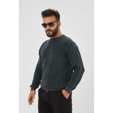 Kaptan Triko Premium Pamuklu Antracit Rengi,soluk Efektli Dokulu Özel Boya ,yarım Oversaiz Erkek Kazak