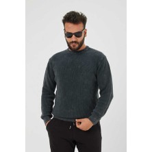Kaptan Triko Premium Pamuklu Antracit Rengi,soluk Efektli Dokulu Özel Boya ,yarım Oversaiz Erkek Kazak