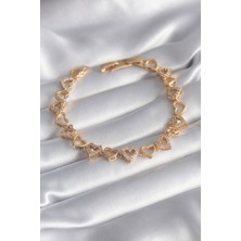 Callerrons Accessories Pirinç Gold Renk Zirkon Taşlı Kalp Model Vıp Seri Kadın Bileklik - EBJ241026W28651