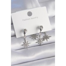 Callerrons Accessories Pirin Gümüş Renk Zirkon Taşlı Kutup Yıldızı Model Kadın Küpe - EBJ241026W28682