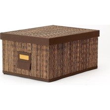 Motorp 55X35X27CM Doğal Bambu Palmiye Yaprağı Kapaklı Eşya Saklama Kutusu Sepeti Kutu Sepet