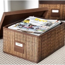 Motorp 55X35X27CM Doğal Bambu Palmiye Yaprağı Kapaklı Eşya Saklama Kutusu Sepeti Kutu Sepet