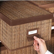 Motorp 55X35X27CM Doğal Bambu Palmiye Yaprağı Kapaklı Eşya Saklama Kutusu Sepeti Kutu Sepet