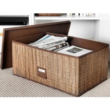 Motorp 35X28X18CM Doğal Bambu Palmiye Yaprağı Kapaklı Eşya Saklama Kutusu Sepeti Kutu Sepet
