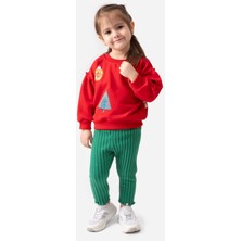 Miniğimin Cicileri (6-18 Ay) Agaç Kalp Baskılı Yeni Yıl Şardonsuz Üç İp Kız Bebek Takım - Kırmızı-Yeşil