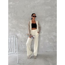 Kadın Trend Eşofman Takımı Dik Yaka Fermuarlı Bol Paça Yanları Şeritli Aysho Model
