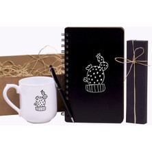 Kitaplı Hediye Kaktüs Tasarımlı Ajanda- Kupa ve Kalem Hediye Seti- Doğum Günü Hediye Kutusu