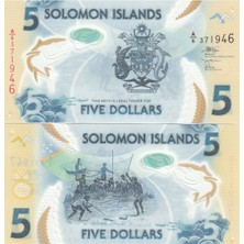 3Alp Koleksiyon Solomon Adaları 5 Dolar Polymer 2023, P#38B, Çil, Eski Yabancı Kağıt Para