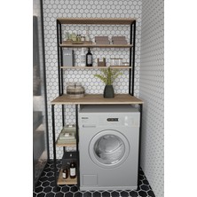 Remaks Çamaşır Makinası Dolabı Çamaşır Makinası Üstü Çok Raflı Düzenleyici Metal Banyo Dolabı Meşe