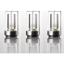 Rultech 3 Adet Silver Sarjlı Masa Lambası Alüminyum Kristal Taşınabilir Dekoratif LED Atmosfer Masa Lambası 3 Renk ile Dokunmatik Kontrol