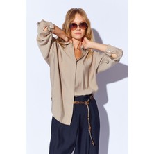 Edition Toprak Modal Soft Dokulu Yumuşak Gizli Pat Detaylı Oversize Kadın Gömlek - 8262