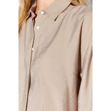 Edition Toprak Modal Soft Dokulu Yumuşak Gizli Pat Detaylı Oversize Kadın Gömlek - 8262