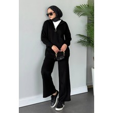 Trade Bazaar Kadın Fermuarlı Pantolon Paçası Yırtmaçlı Triko Takım