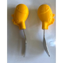 Tabaş Silikon Kaşık 1 Takım 2 Adet Çatal Kaşık Bebek Yemeği Paslanmaz Çelik Kepçe Sofra Takımı Bebek Yemek Eşyaları Eğitim Sofra Kısa Sap Gıda Takviyesi Kaşığı Çocuk Silika Jeli