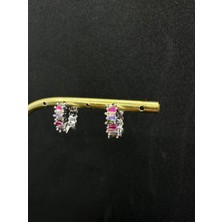 Luna Gümüş Renkli Taşlı Ithal Halka Gümüş Küpe