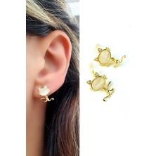 Ose Shop Sedef Taşlı 925AYAR Gümüş Üzerine Altın Kaplama Hareketli Tasarım Kedi Küpe