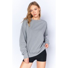 Edition Eskitme/soluk Efektli Basic Kalıp L Örme Sweatshirt | Boyama Gri| EK100278852-8852