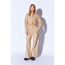 Edition Bej Kalın Soft Dokulu Çift Cepli Kadın Pantolon | EK10009006