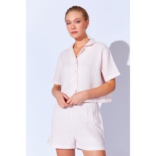 Edition Pudra  Rozy  Pamuk Müslin Çizgili Gömlek Ve Şort Home Pijama Takımı | Ek1000169989