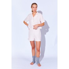Edition Pudra  Rozy  Pamuk Müslin Çizgili Gömlek Ve Şort Home Pijama Takımı | Ek1000169989